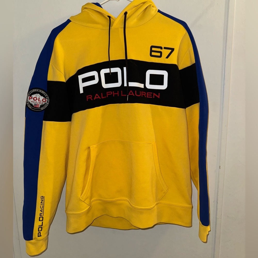 Polo Ralph Lauren Alpine World Cup Racing 67 Hoodie Yellow Blue Large